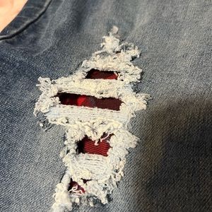 M-Jeans, checkered lining ripped high rise jeans.